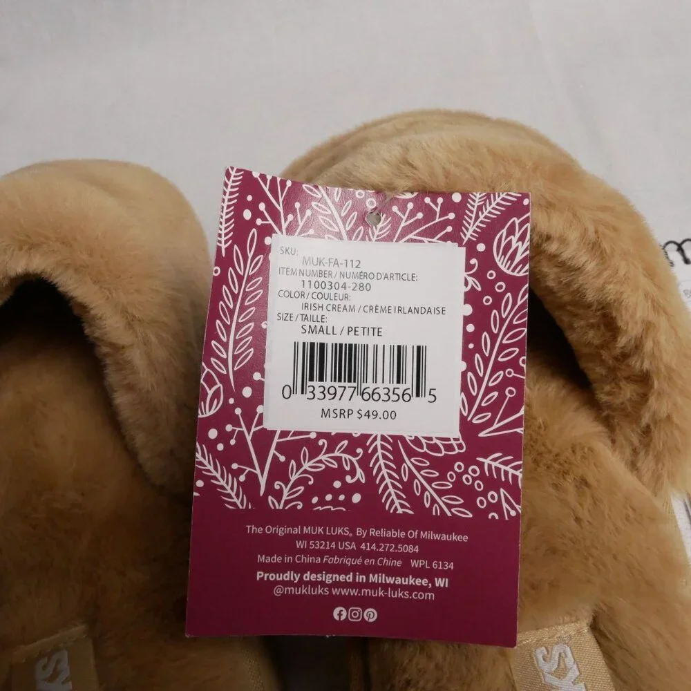 Muk Luks Womens Kirstey Slide Slipper Faux Fur Slippers Size S 5-6 Tan NWT - Picture 8 of 8
